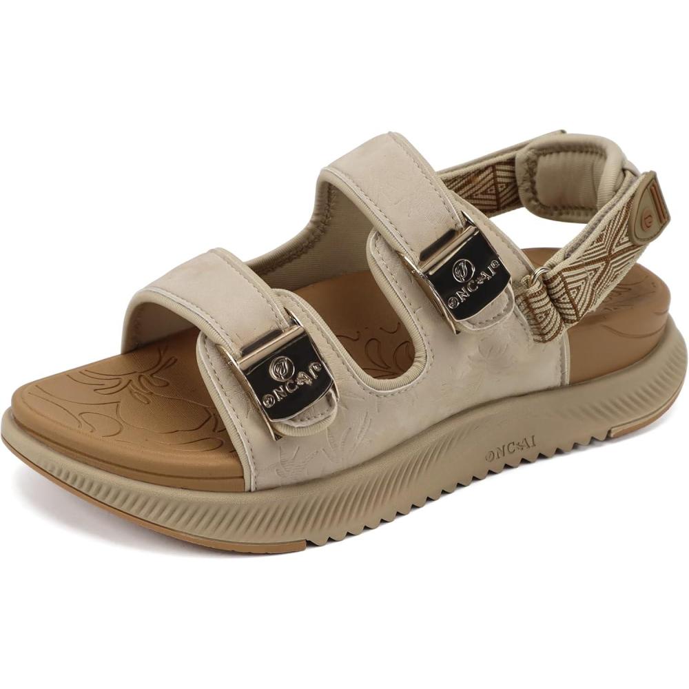 image:imageONCAI Orthopedic Women Sandals with Arch Support Comfort Casual Sport Platform Recovery Hiking Sandals for Laides Water Summer Vacation Shoes Thick Outdoor Adjustable Strap Size 612BeigeKhaki