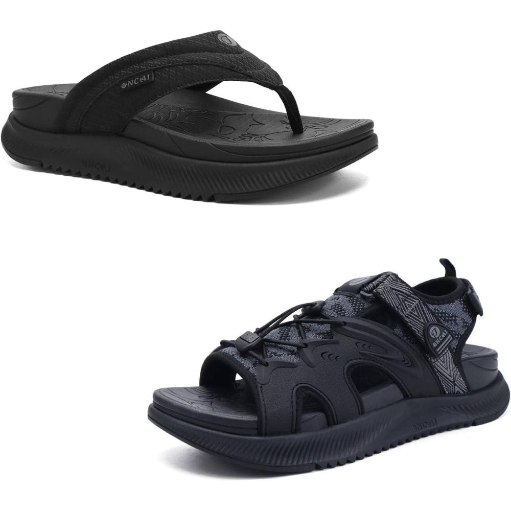image:imageONCAI Set of 2 Pairs US Size 8 Womens Orthotic Cushion Flip Flops Recovery Walking Sandals Black Walking Sandals for Women Sport Athletic Hiking Sandals Black