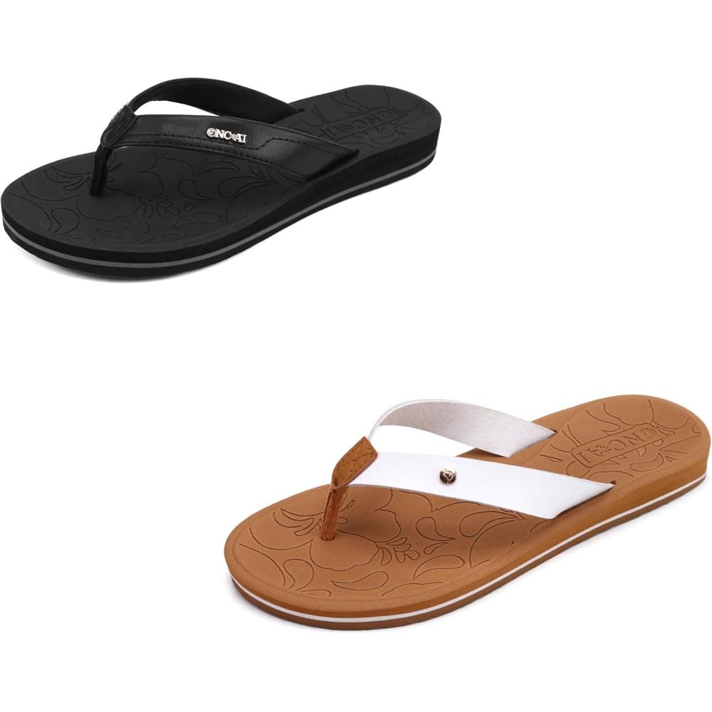 image:imageONCAI Set of 2 Pairs US Size 8Womens Flip FlopsBlack and Womens New Flip FlopsWhiteKhaki