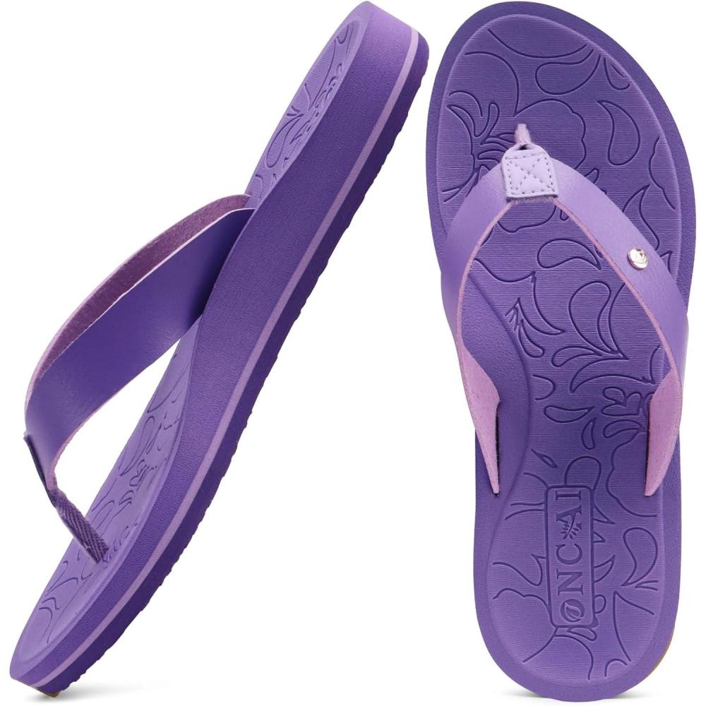 image:imageONCAI Womens Flip Flops Arch Support Yoga Mat Summer Beach Woman Thong Sandals with Orthotic Rubber SolesUS Size 511Purple