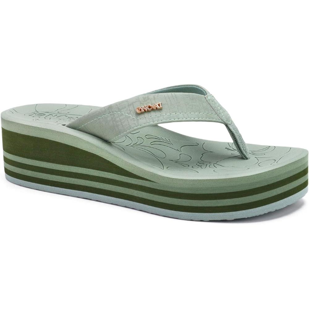 image:imageONCAI Womens Platform Wedge Flip Flops Trendy Dressy Womans Summer Flatform Sandals with Comfortable Walking Outdoor Rubber Soles US Size 511Greenregular Size