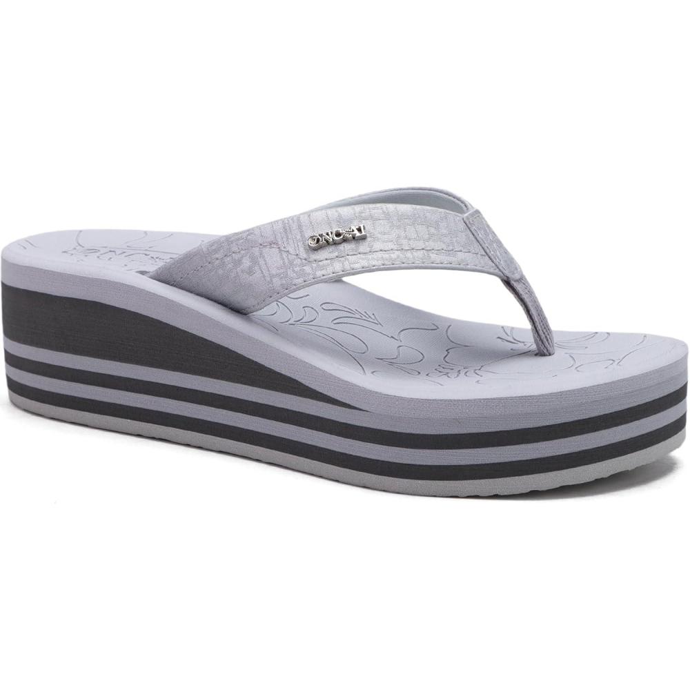 image:imageONCAI Womens Platform Wedge Flip Flops Trendy Dressy Womans Summer Flatform Sandals with Comfortable Walking Outdoor Rubber Soles US Size 511Greyregular Size