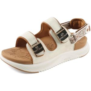 ONCAI Orthopedic Women Sandals with Arch Support Comfort Casual Sport Platform Recovery Hiking Sandals for Laides Water Summer Vacation Shoes Thick Outdoor Adjustable Strap Size 6-12(Beigewhite/Khaki)