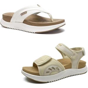 ONCAI Set of 2 Pairs – US Size 8 Women’s Orthotic Cushion Flip Flops Recovery Walking Sandals (BeigeWhite) Walking Sandals Women,Arch Support Hiking Sandals (BeigeWhite)