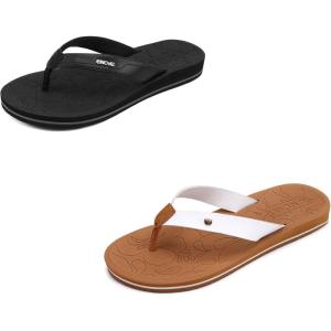 ONCAI Set of 2 Pairs US Size 8,Women’s Flip Flops(Black) and Women’s New Flip Flops(White/Khaki)