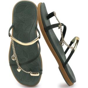 ONCAI Womens Flat Slides Sandals Toe loop Strappy Square Open Toe Fashion Essentials Sandal for Woman Summer Vacation Walking Casual Comfortable Outdoor Ladies Slide Shoes US Size 6-11(Green/Khaki)