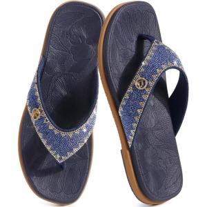 ONCAI Women’s Flat Studded Flip Flops with Rhinestone Sparkling Summer Beach Pool Walking Sandals with Outdoor Rubber Sole US Size 6-12(Indigo Sparkling)