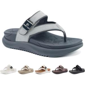 ONCAI Women’s Orthopedic Platform Flip Flops with Arch Support Summer Beach Dressy Trendy Walking Sandals and Thick Outdoor Rubber Soles(Grey)