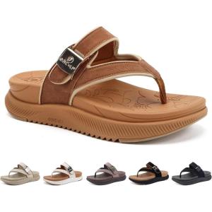 ONCAI Women’s Orthopedic Platform Flip Flops with Arch Support Summer Beach Dressy Trendy Walking Sandals and Thick Outdoor Rubber Soles(Khaki)