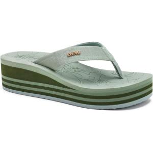 ONCAI Women’s Platform Wedge Flip Flops Trendy Dressy Womans Summer Flatform Sandals with Comfortable Walking Outdoor Rubber Soles (US Size 5-11)(Green(regular Size))