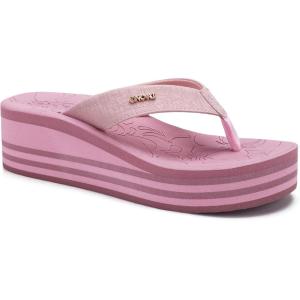 ONCAI Women’s Platform Wedge Flip Flops Trendy Dressy Womans Summer Flatform Sandals with Comfortable Walking Outdoor Rubber Soles (US Size 5-11)(Pink(regular Size))