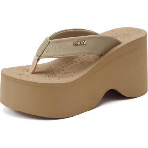 ONCAI Womens Platform Wedge Flip Flops Thong Chunky Heels Sandals for Woman 2026 Slip On Foam Sole Shoes US Size 5-11(Vine Beige)