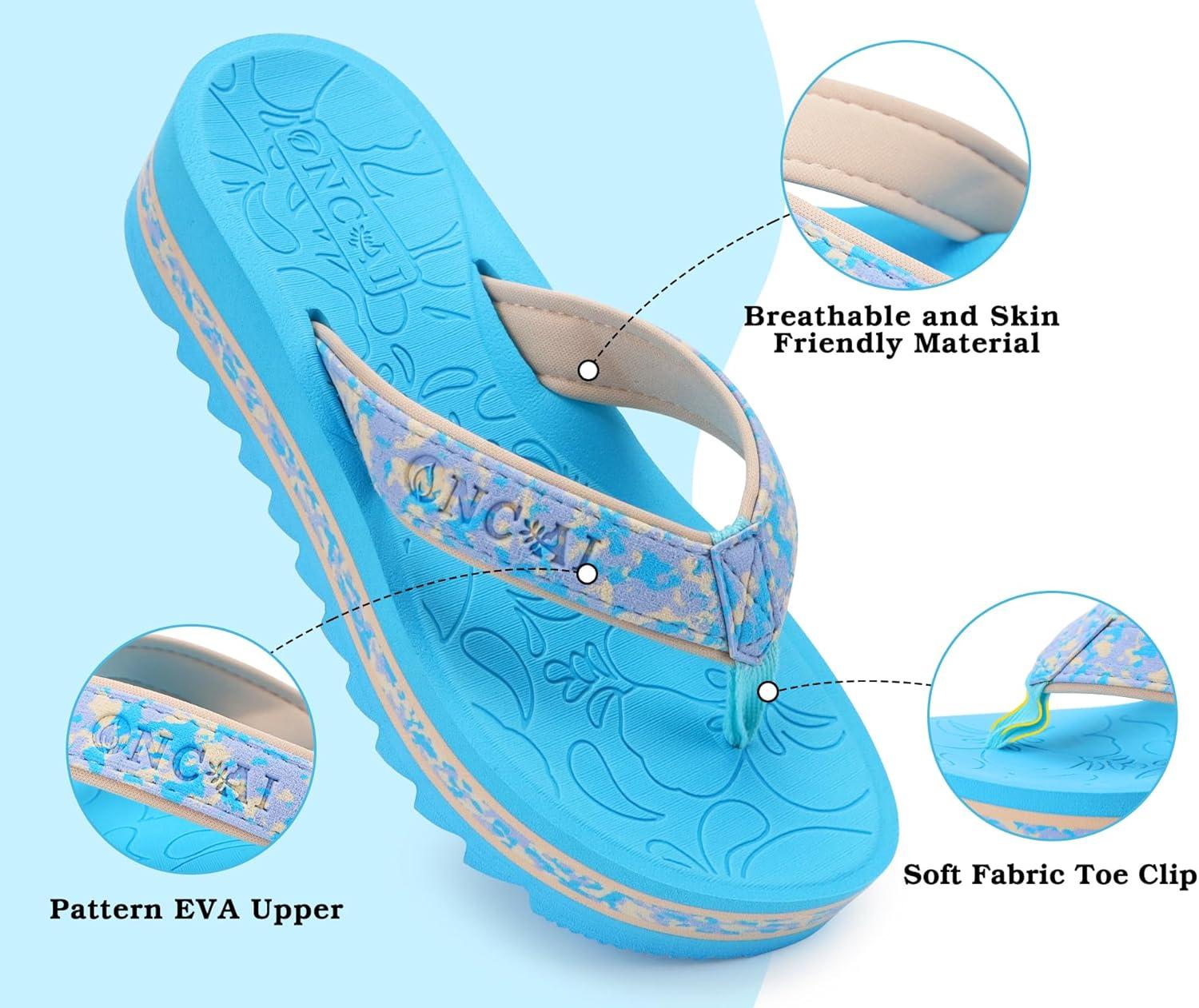 image:imageONCAI Flip Flops for Women Fashion Printed Platform Sandals Woman with Arch Support Yoga Mat Cushion Lightweight Summer Beach Outdoor Chunky NonSlip Rubber Soles US Size 511Blue