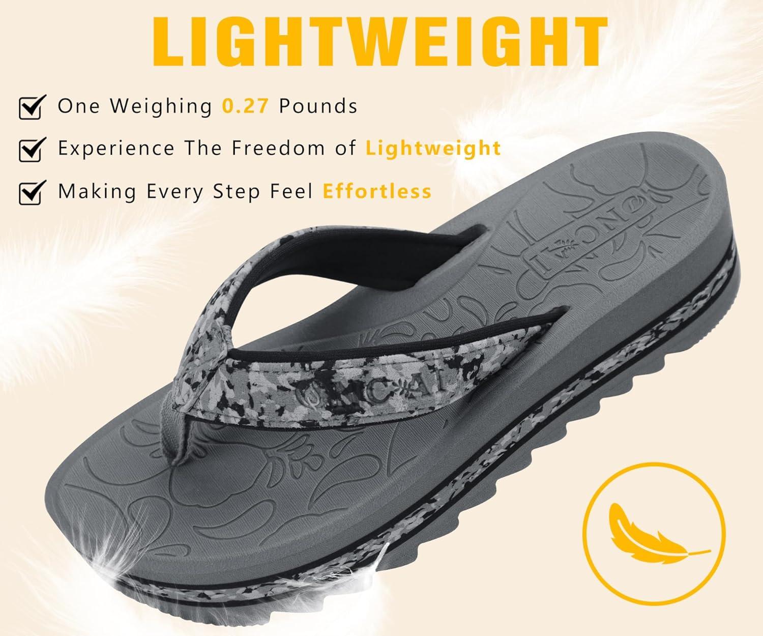 image:imageONCAI Flip Flops for Women Fashion Printed Platform Sandals Woman with Arch Support Yoga Mat Cushion Lightweight Summer Beach Outdoor Chunky NonSlip Rubber Soles US Size 511Grey