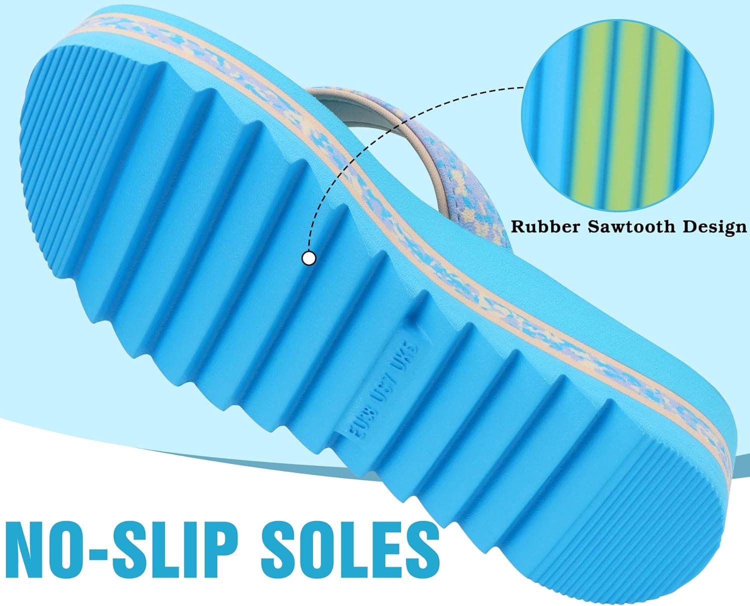image:imageONCAI Flip Flops for Women Fashion Printed Platform Sandals Woman with Arch Support Yoga Mat Cushion Lightweight Summer Beach Outdoor Chunky NonSlip Rubber Soles US Size 511Blue