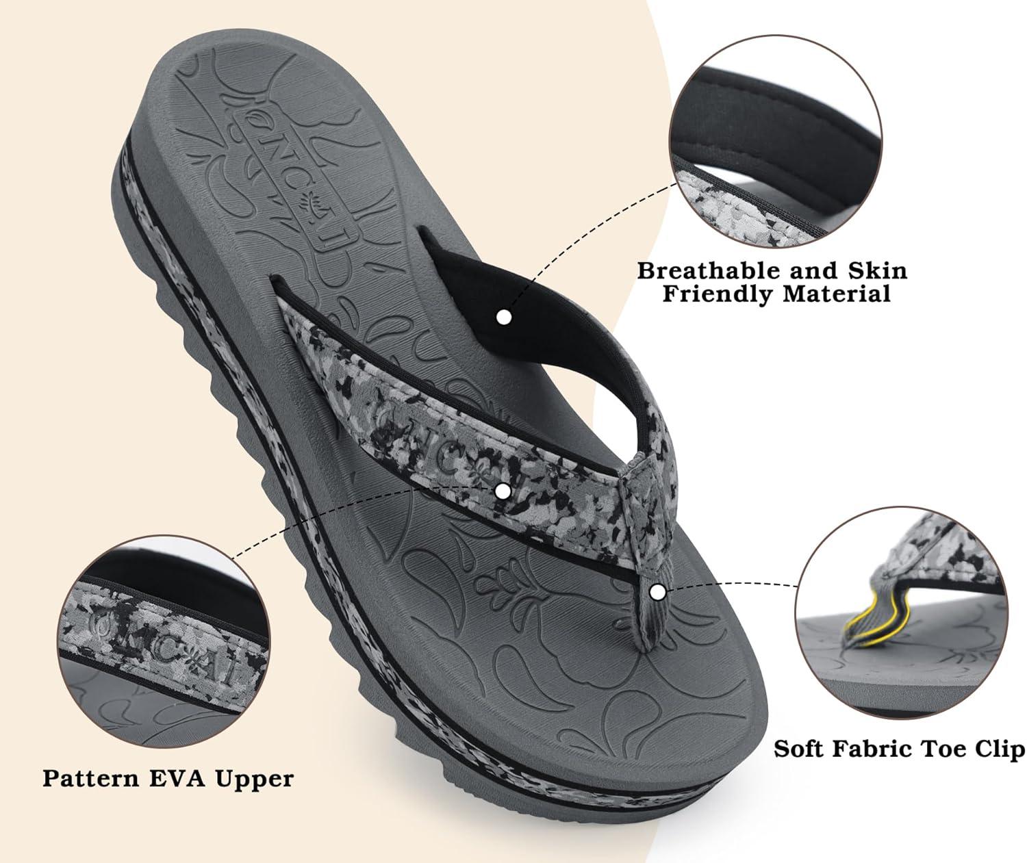 image:imageONCAI Flip Flops for Women Fashion Printed Platform Sandals Woman with Arch Support Yoga Mat Cushion Lightweight Summer Beach Outdoor Chunky NonSlip Rubber Soles US Size 511Grey