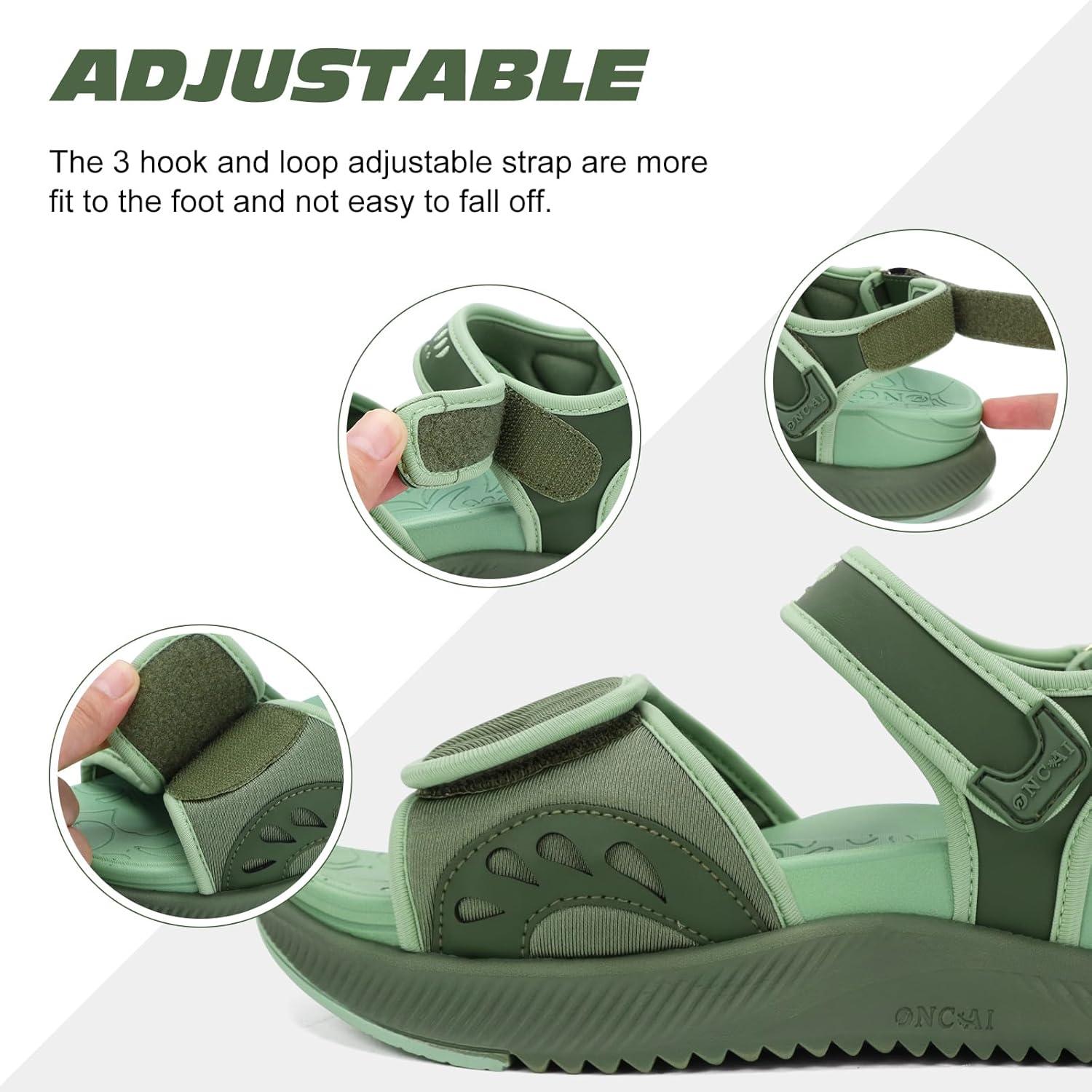 image:imageONCAI Walking Sandals WomenArch Support Hiking Sandals with Orthotic Outdoor Footbed for Plantar FasciitisWater Athletic Platform Sandalias Mujer with 3 Adjustable Strap US Size 612Green
