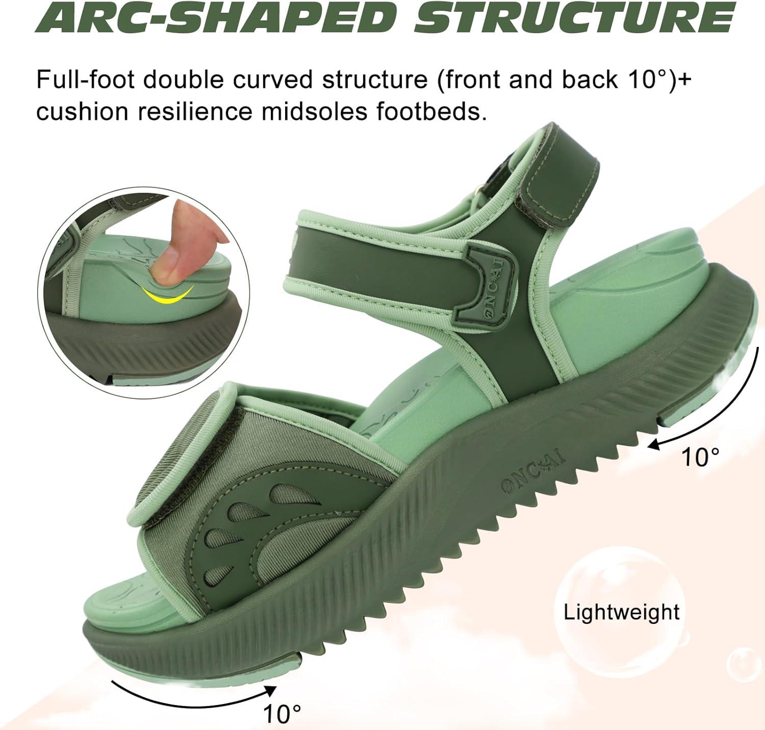 image:imageONCAI Walking Sandals WomenArch Support Hiking Sandals with Orthotic Outdoor Footbed for Plantar FasciitisWater Athletic Platform Sandalias Mujer with 3 Adjustable Strap US Size 612Green