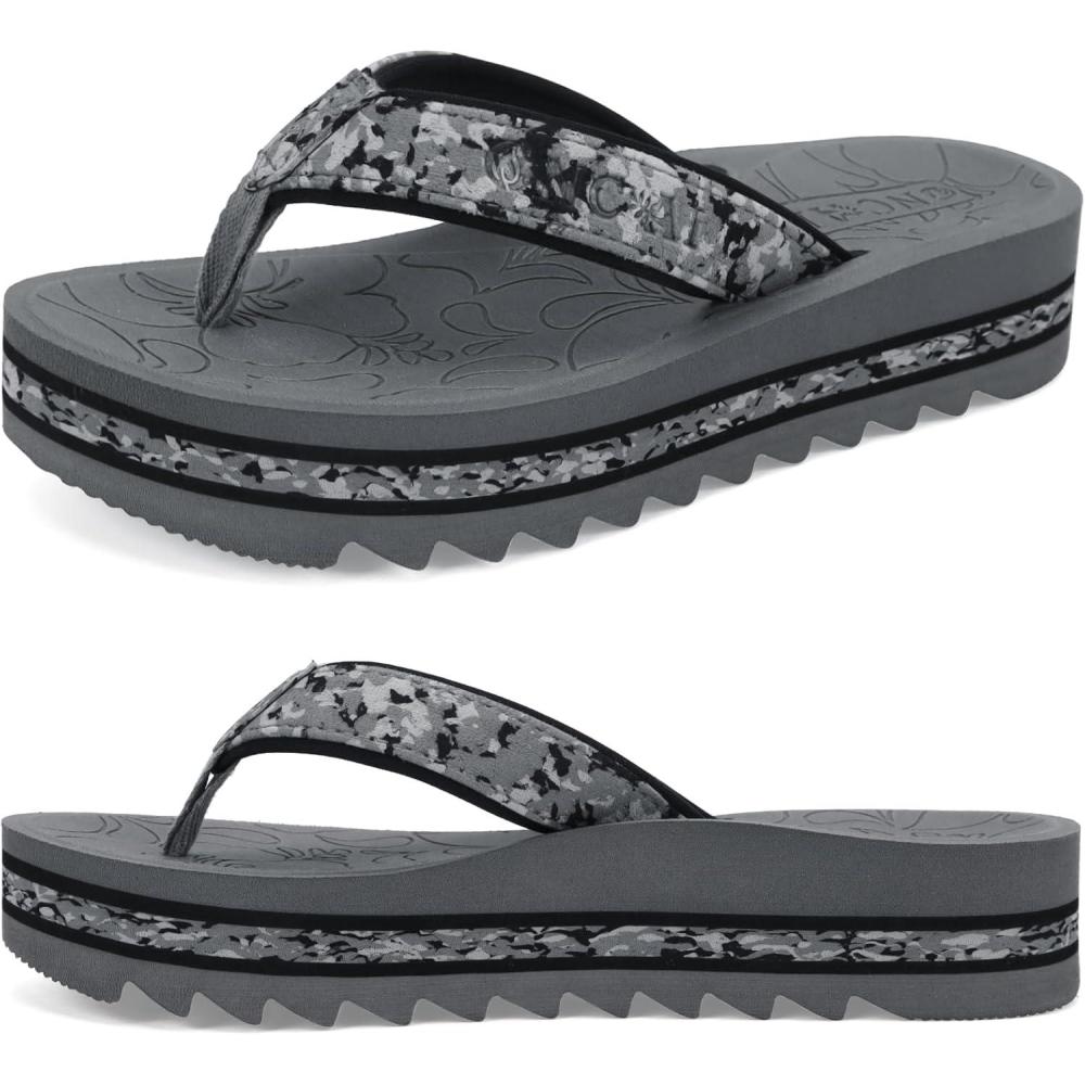image:imageONCAI Flip Flops for Women Fashion Printed Platform Sandals Woman with Arch Support Yoga Mat Cushion Lightweight Summer Beach Outdoor Chunky NonSlip Rubber Soles US Size 511Grey