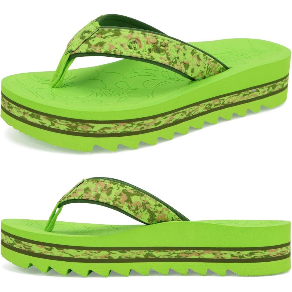 image:imageONCAI Flip Flops for Women Fashion Printed Platform Sandals Woman with Arch Support Yoga Mat Cushion Lightweight Summer Beach Outdoor Chunky NonSlip Rubber Soles US Size 511Green