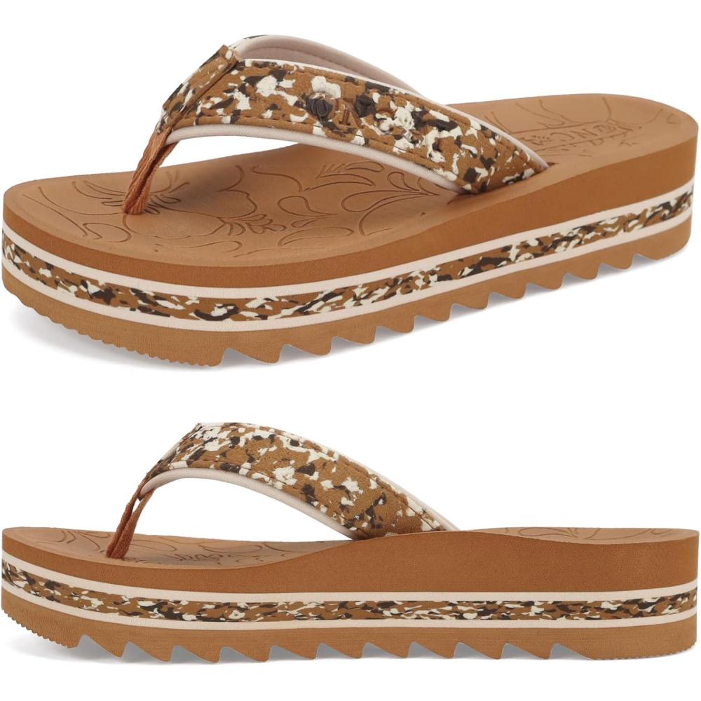 image:imageONCAI Flip Flops for Women Fashion Printed Platform Sandals Woman with Arch Support Yoga Mat Cushion Lightweight Summer Beach Outdoor Chunky NonSlip Rubber Soles US Size 511Khaki