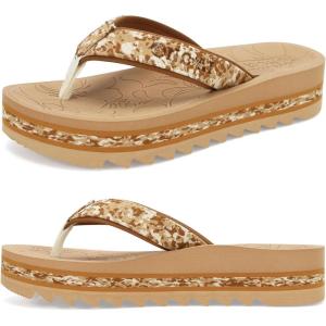 ONCAI Flip Flops for Women, Fashion Printed Platform Sandals Woman with Arch Support Yoga Mat Cushion, Lightweight Summer Beach Outdoor Chunky Non-Slip Rubber Soles US Size 5-11(Beige)