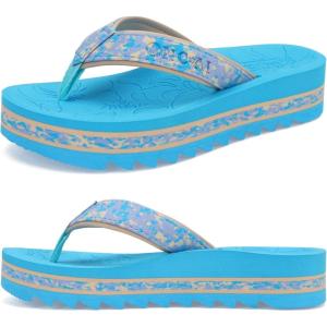 ONCAI Flip Flops for Women, Fashion Printed Platform Sandals Woman with Arch Support Yoga Mat Cushion, Lightweight Summer Beach Outdoor Chunky Non-Slip Rubber Soles US Size 5-11(Blue)