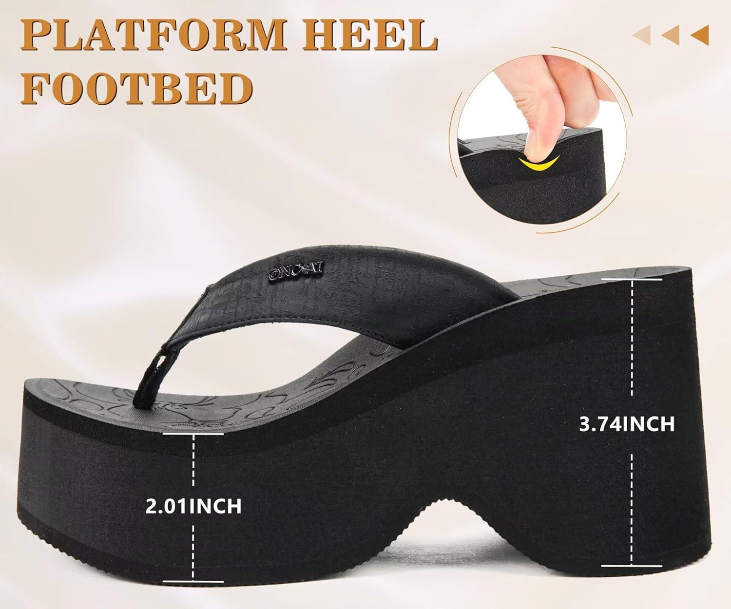 image:imageONCAI Womens Platform Chunky Sandals With Arch Support Trendy Fashion Summer Vacation Wedge Flip Flops for Women Soft Walking Outdoor Ladies Heels Shoes Rubber Soles US Size 511Black
