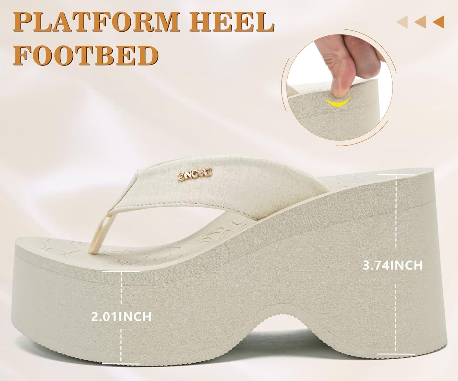 image:imageONCAI Womens Platform Chunky Sandals With Arch Support Trendy Fashion Summer Vacation Wedge Flip Flops for Women Soft Walking Outdoor Ladies Heels Shoes Rubber Soles US Size 511Offwhite