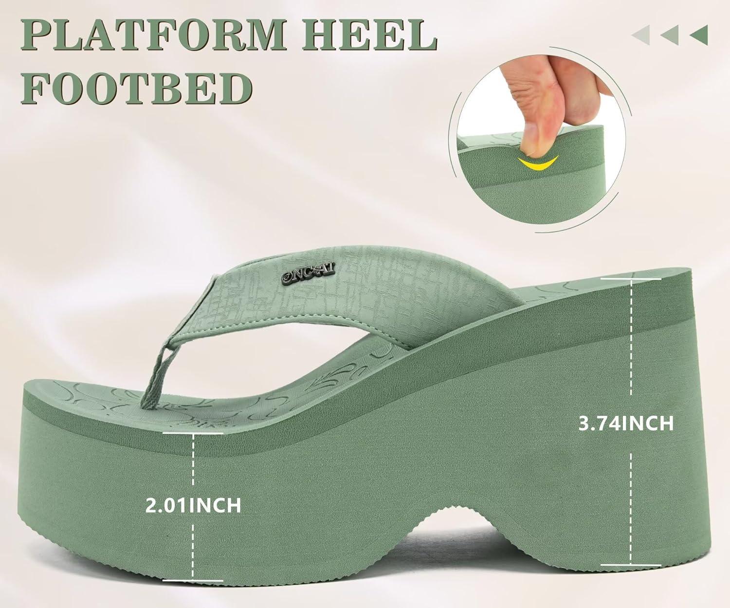 image:imageONCAI Womens Platform Chunky Sandals With Arch Support Trendy Fashion Summer Vacation Wedge Flip Flops for Women Soft Walking Outdoor Ladies Heels Shoes Rubber Soles US Size 511Green
