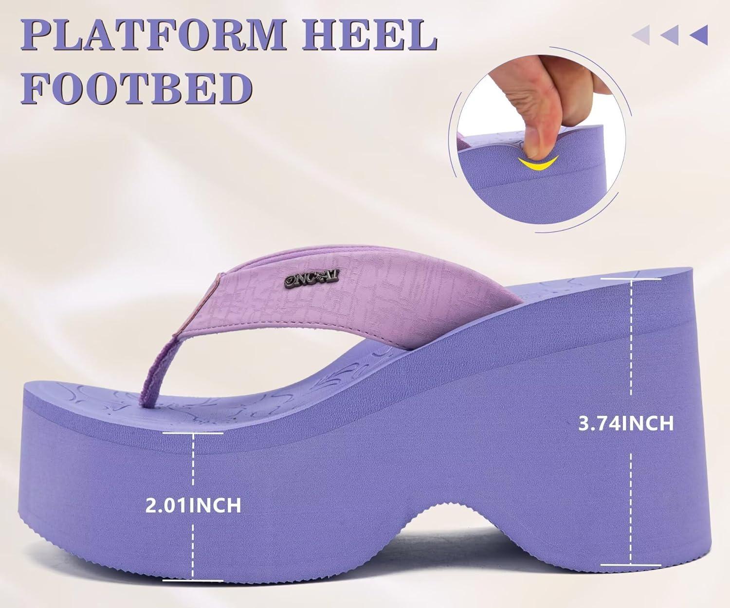 image:imageONCAI Womens Platform Chunky Sandals With Arch Support Trendy Fashion Summer Vacation Wedge Flip Flops for Women Soft Walking Outdoor Ladies Heels Shoes Rubber Soles US Size 511Purple