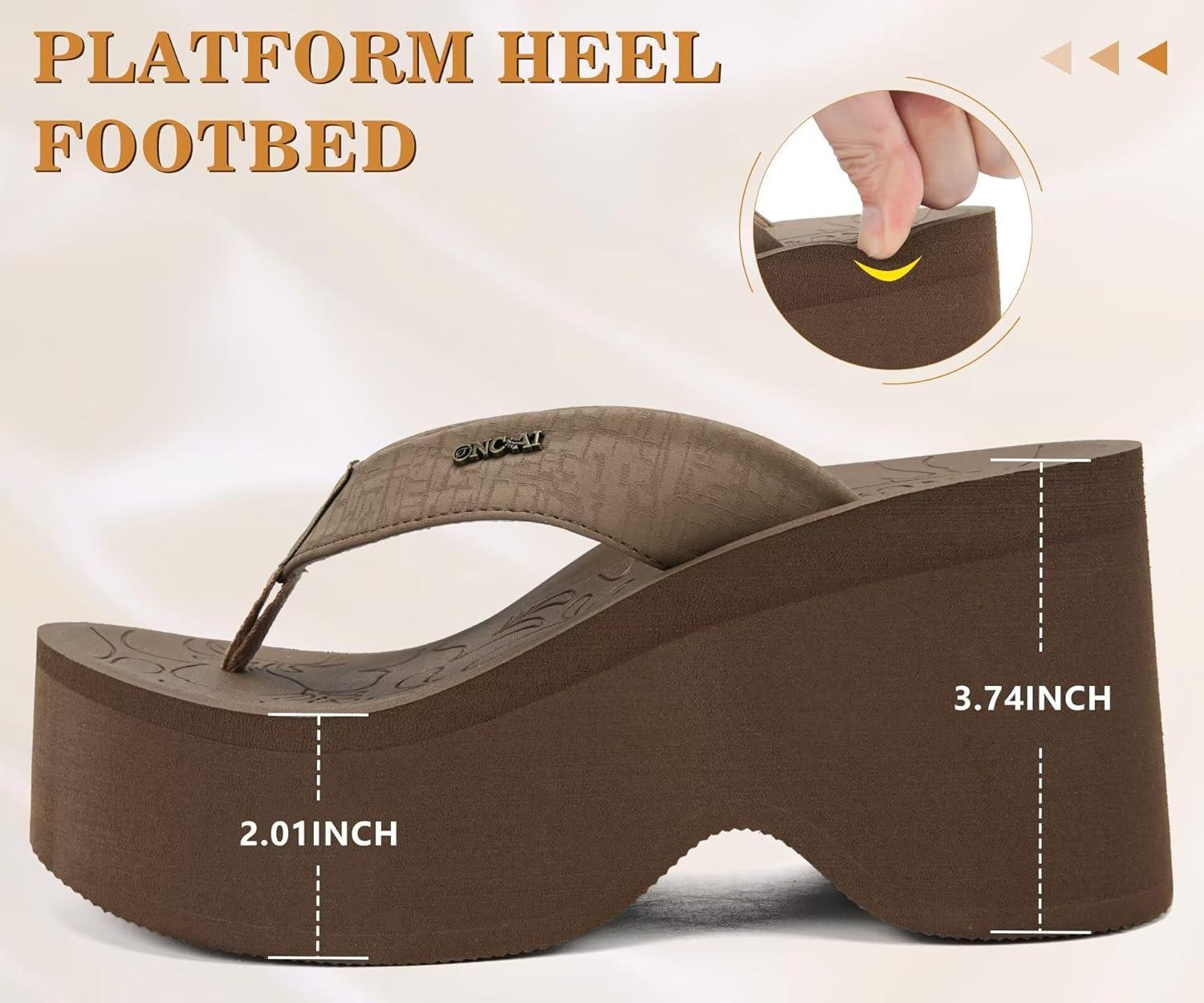 image:imageONCAI Womens Platform Chunky Sandals With Arch Support Trendy Fashion Summer Vacation Wedge Flip Flops for Women Soft Walking Outdoor Ladies Heels Shoes Rubber Soles US Size 511Brown
