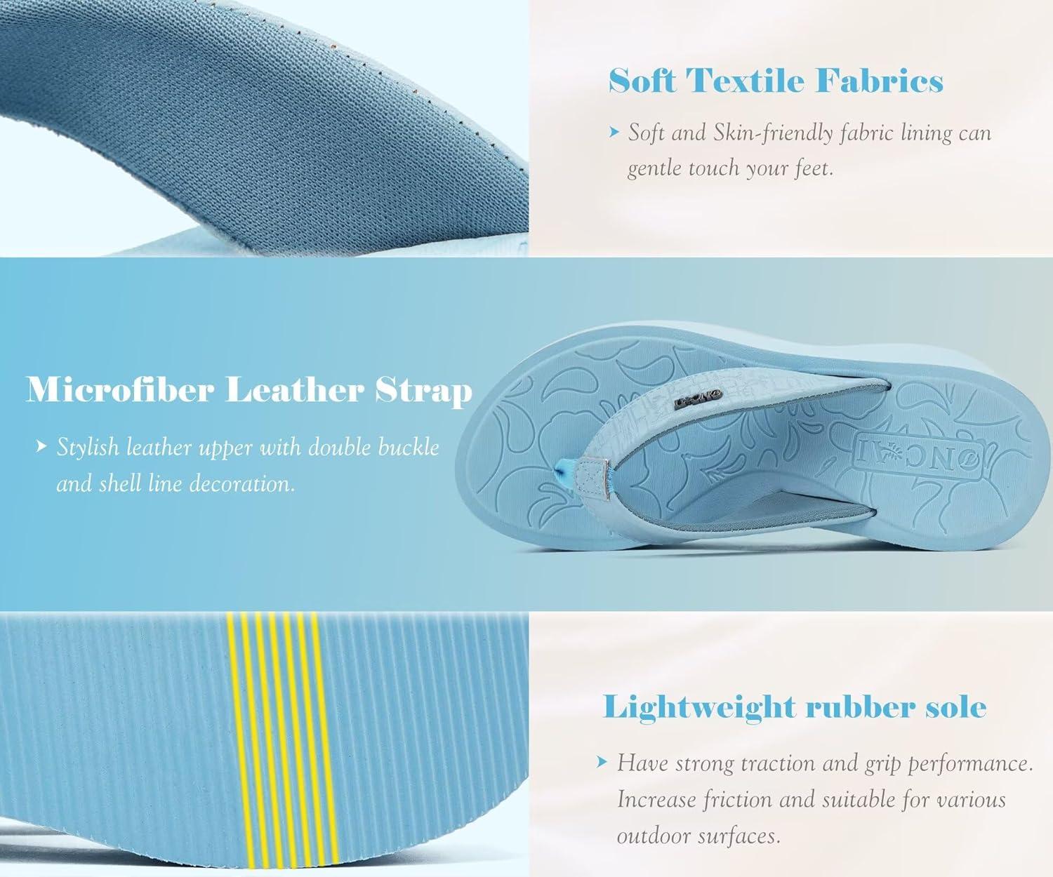 image:imageONCAI Womens Platform Chunky Sandals With Arch Support Trendy Fashion Summer Vacation Wedge Flip Flops for Women Soft Walking Outdoor Ladies Heels Shoes Rubber Soles US Size 511Sky Blue