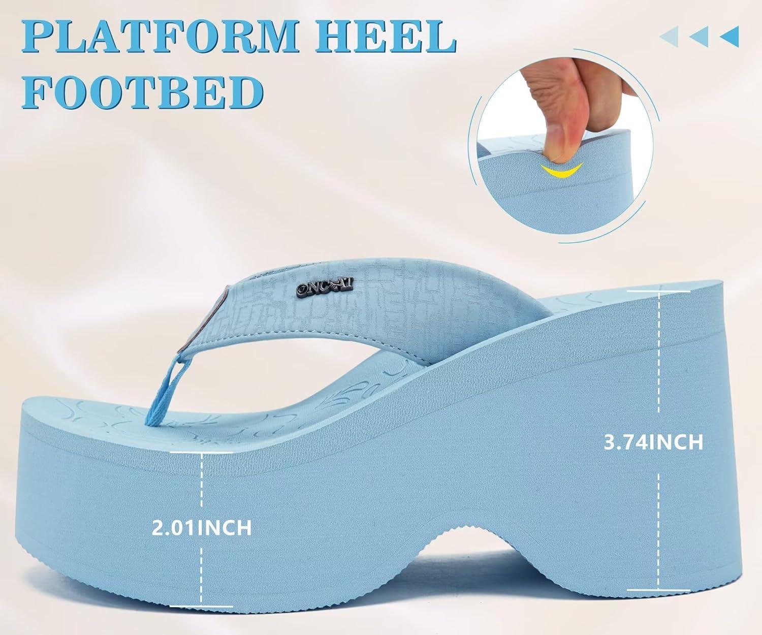 image:imageONCAI Womens Platform Chunky Sandals With Arch Support Trendy Fashion Summer Vacation Wedge Flip Flops for Women Soft Walking Outdoor Ladies Heels Shoes Rubber Soles US Size 511Sky Blue
