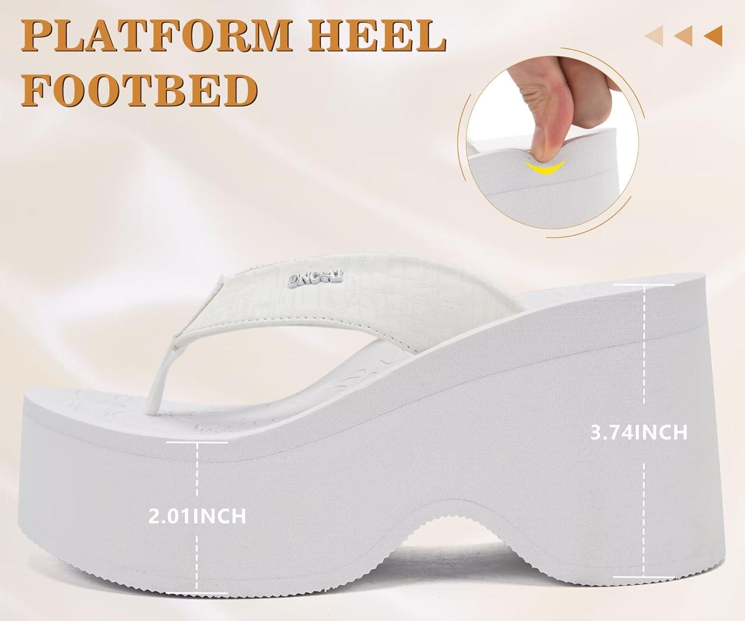 image:imageONCAI Womens Platform Chunky Sandals With Arch Support Trendy Fashion Summer Vacation Wedge Flip Flops for Women Soft Walking Outdoor Ladies Heels Shoes Rubber Soles US Size 511All White