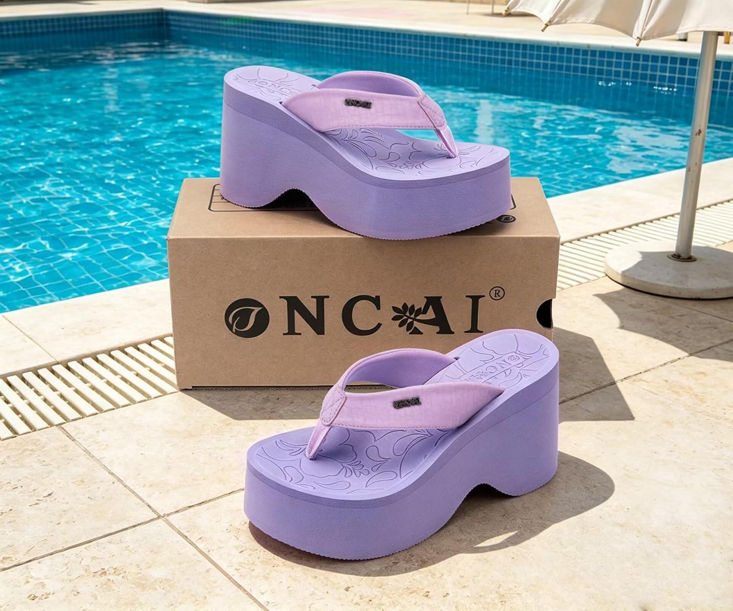 image:imageONCAI Womens Platform Chunky Sandals With Arch Support Trendy Fashion Summer Vacation Wedge Flip Flops for Women Soft Walking Outdoor Ladies Heels Shoes Rubber Soles US Size 511Purple