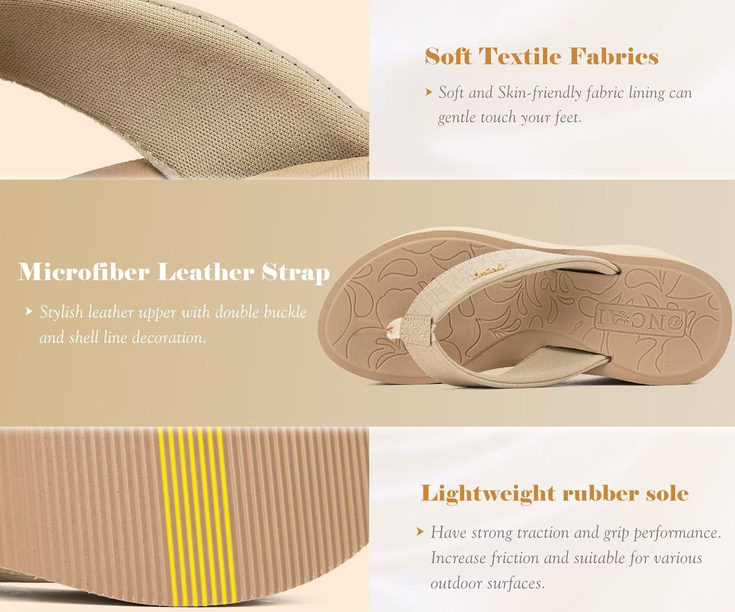 image:imageONCAI Womens Platform Chunky Sandals With Arch Support Trendy Fashion Summer Vacation Wedge Flip Flops for Women Soft Walking Outdoor Ladies Heels Shoes Rubber Soles US Size 511Beige