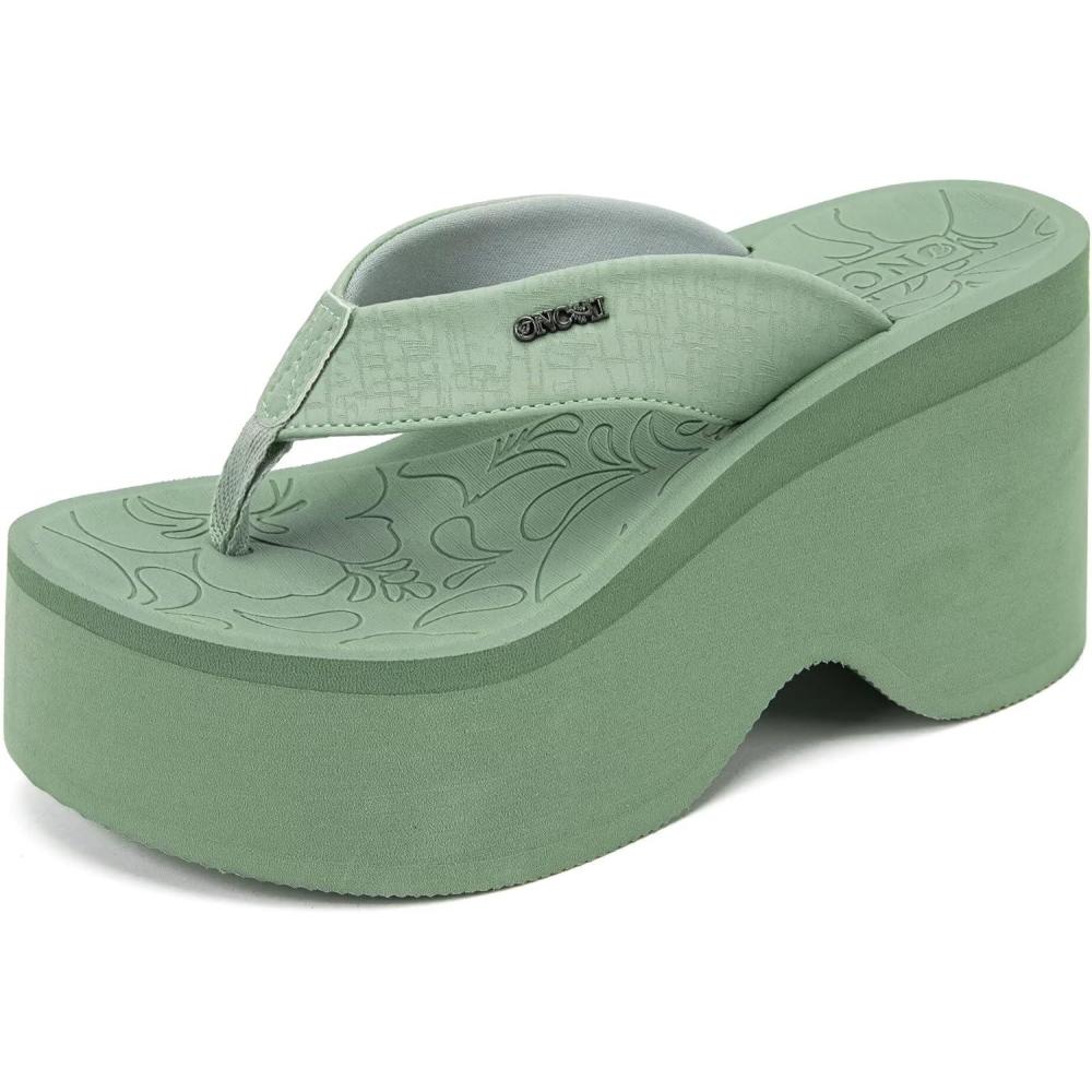 image:imageONCAI Womens Platform Chunky Sandals With Arch Support Trendy Fashion Summer Vacation Wedge Flip Flops for Women Soft Walking Outdoor Ladies Heels Shoes Rubber Soles US Size 511Green