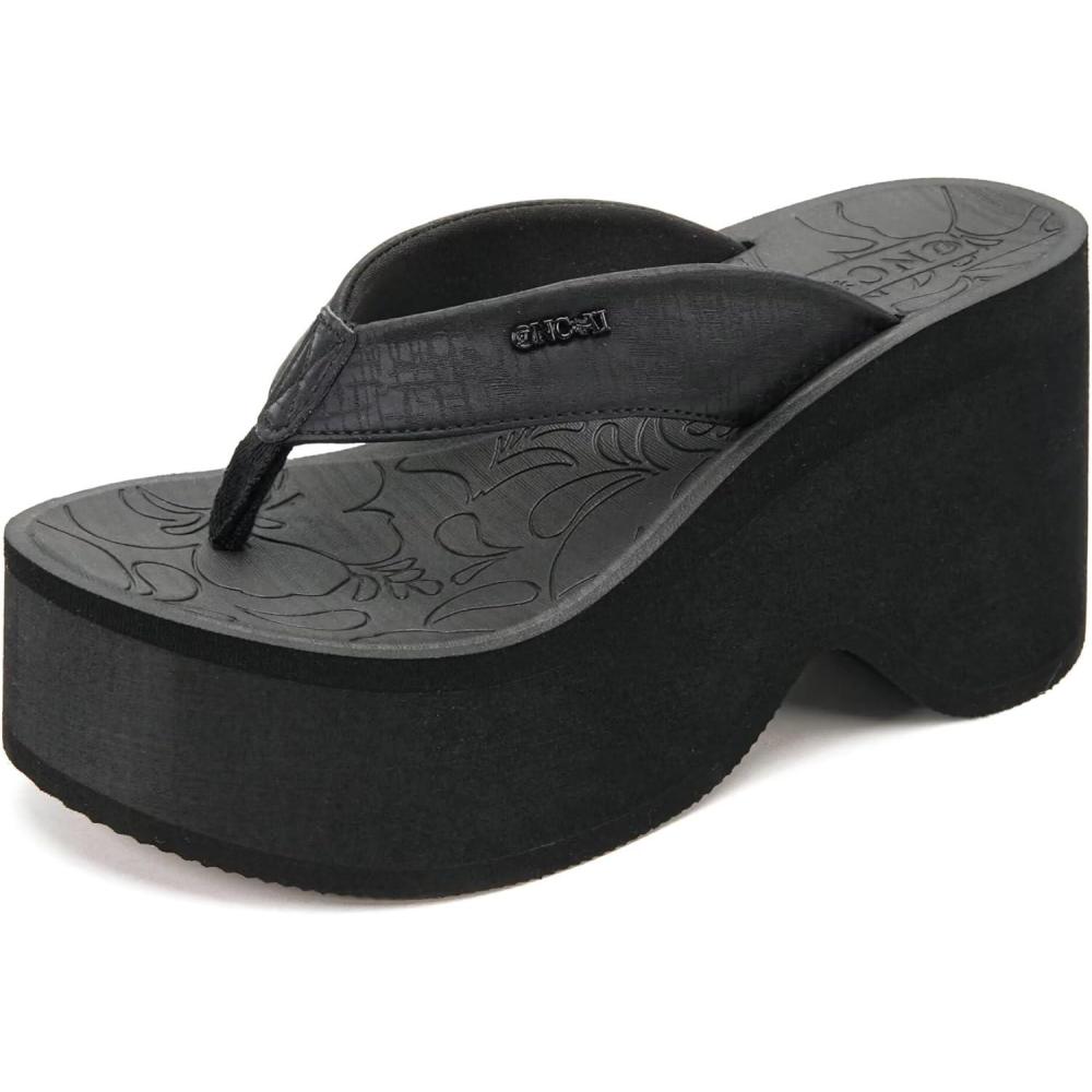 image:imageONCAI Womens Platform Chunky Sandals With Arch Support Trendy Fashion Summer Vacation Wedge Flip Flops for Women Soft Walking Outdoor Ladies Heels Shoes Rubber Soles US Size 511Black