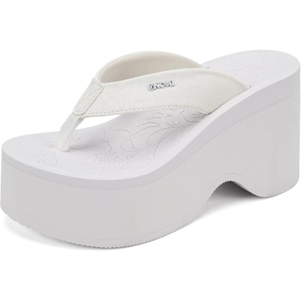 image:imageONCAI Womens Platform Chunky Sandals With Arch Support Trendy Fashion Summer Vacation Wedge Flip Flops for Women Soft Walking Outdoor Ladies Heels Shoes Rubber Soles US Size 511All White