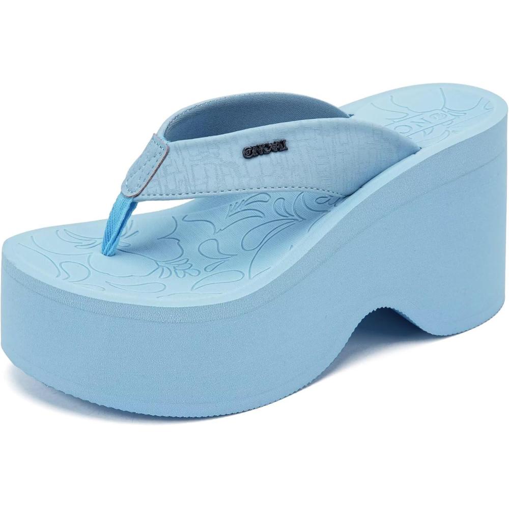 image:imageONCAI Womens Platform Chunky Sandals With Arch Support Trendy Fashion Summer Vacation Wedge Flip Flops for Women Soft Walking Outdoor Ladies Heels Shoes Rubber Soles US Size 511Sky Blue
