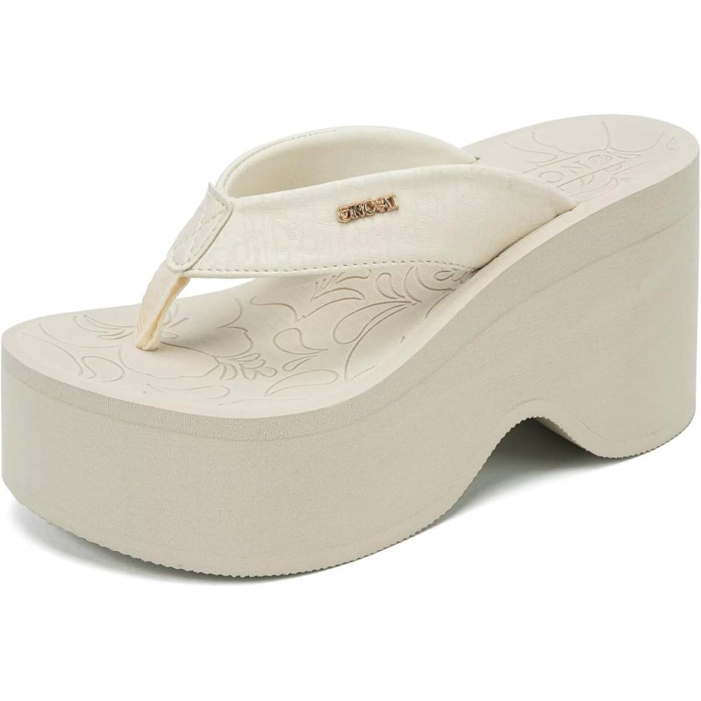 image:imageONCAI Womens Platform Chunky Sandals With Arch Support Trendy Fashion Summer Vacation Wedge Flip Flops for Women Soft Walking Outdoor Ladies Heels Shoes Rubber Soles US Size 511Offwhite