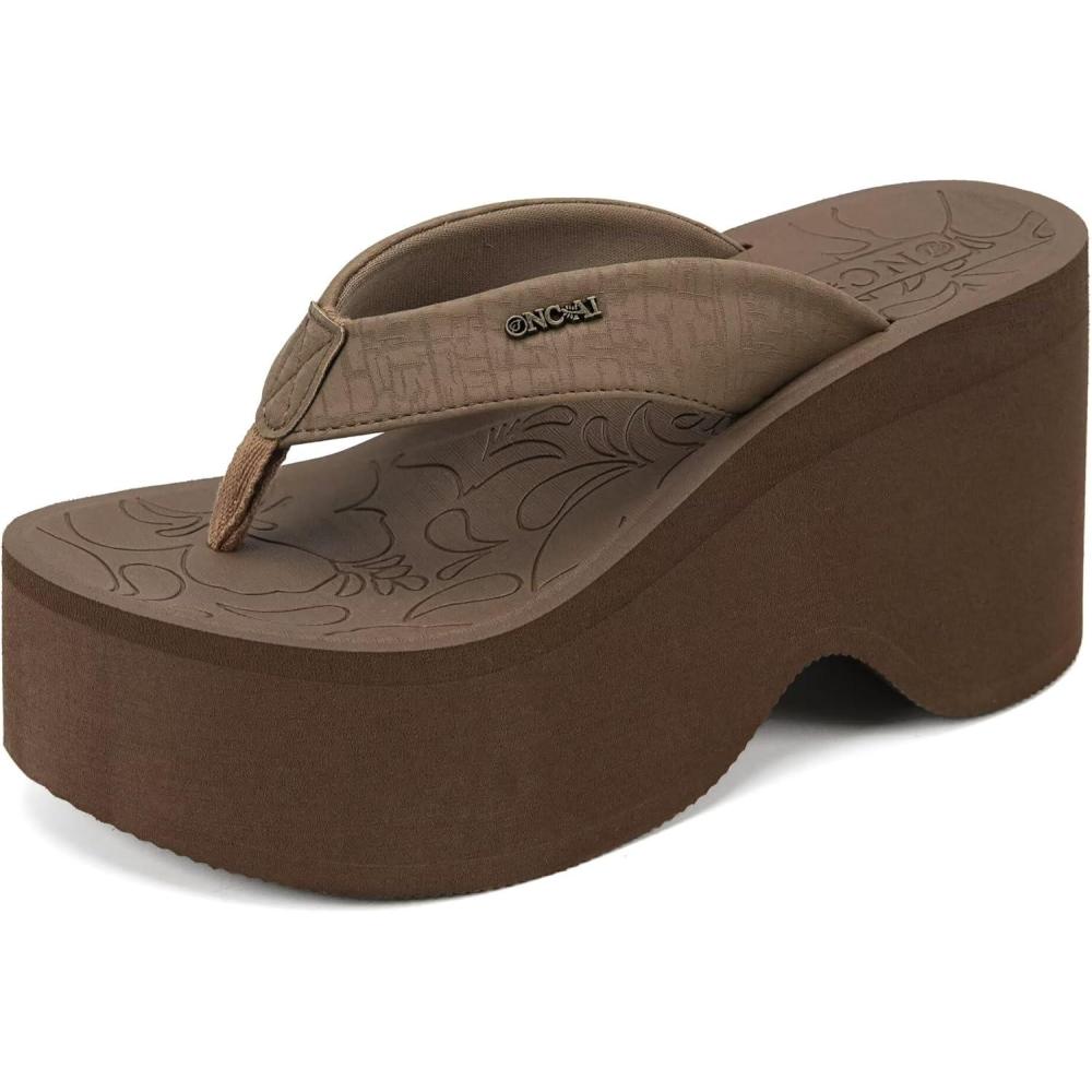 image:imageONCAI Womens Platform Chunky Sandals With Arch Support Trendy Fashion Summer Vacation Wedge Flip Flops for Women Soft Walking Outdoor Ladies Heels Shoes Rubber Soles US Size 511Brown