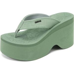 ONCAI Women’s Platform Chunky Sandals With Arch Support Trendy Fashion Summer Vacation Wedge Flip Flops for Women Soft Walking Outdoor Ladies Heels Shoes Rubber Soles US Size 5-11(Green)