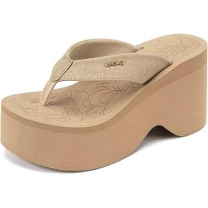 ONCAI Women’s Platform Chunky Sandals With Arch Support Trendy Fashion Summer Vacation Wedge Flip Flops for Women Soft Walking Outdoor Ladies Heels Shoes Rubber Soles US Size 5-11(Beige)