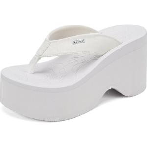 ONCAI Women’s Platform Chunky Sandals With Arch Support Trendy Fashion Summer Vacation Wedge Flip Flops for Women Soft Walking Outdoor Ladies Heels Shoes Rubber Soles US Size 5-11(All White)