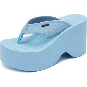 ONCAI Women’s Platform Chunky Sandals With Arch Support Trendy Fashion Summer Vacation Wedge Flip Flops for Women Soft Walking Outdoor Ladies Heels Shoes Rubber Soles US Size 5-11(Sky Blue)