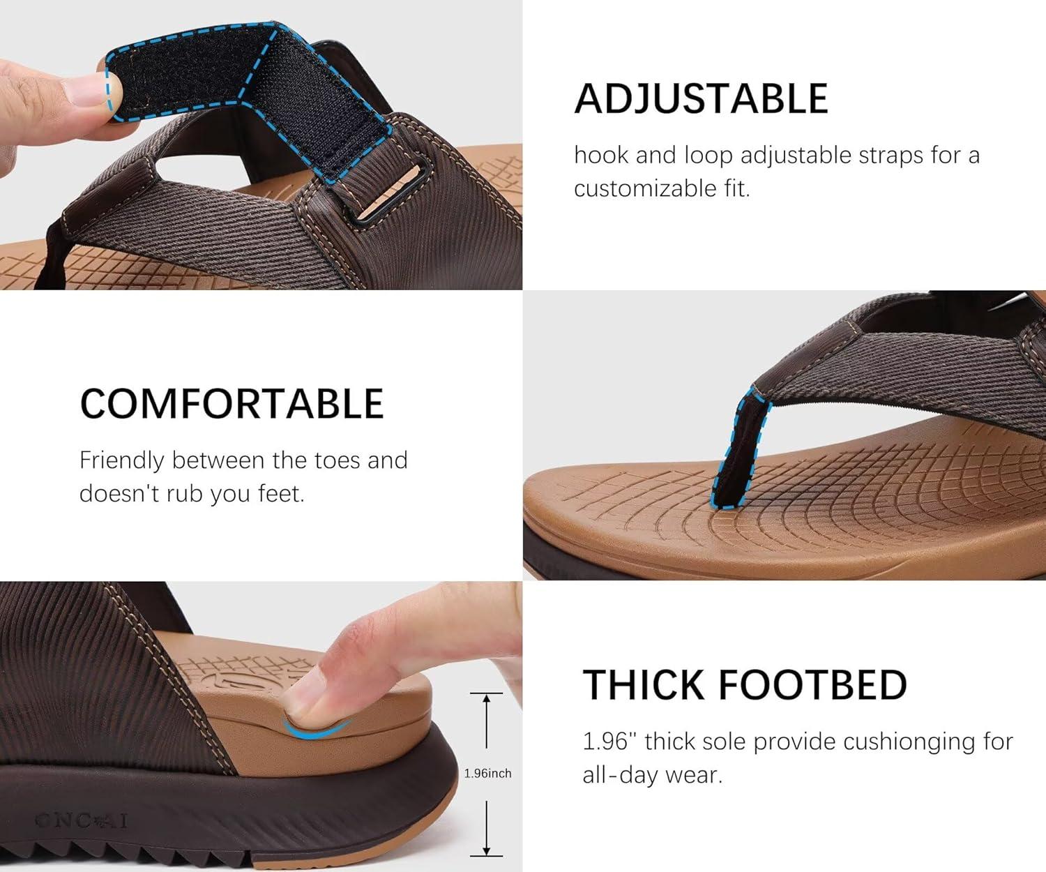 image:imageONCAI Mens Orthopedic Flip Flops Mens Walking Sandals with Arch Support Sport Recovery Sandal for Man size 714Khaki Brown