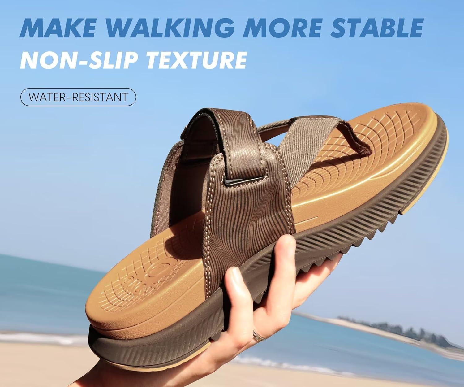 image:imageONCAI Mens Orthopedic Flip Flops Mens Walking Sandals with Arch Support Sport Recovery Sandal for Man size 714Khaki Brown