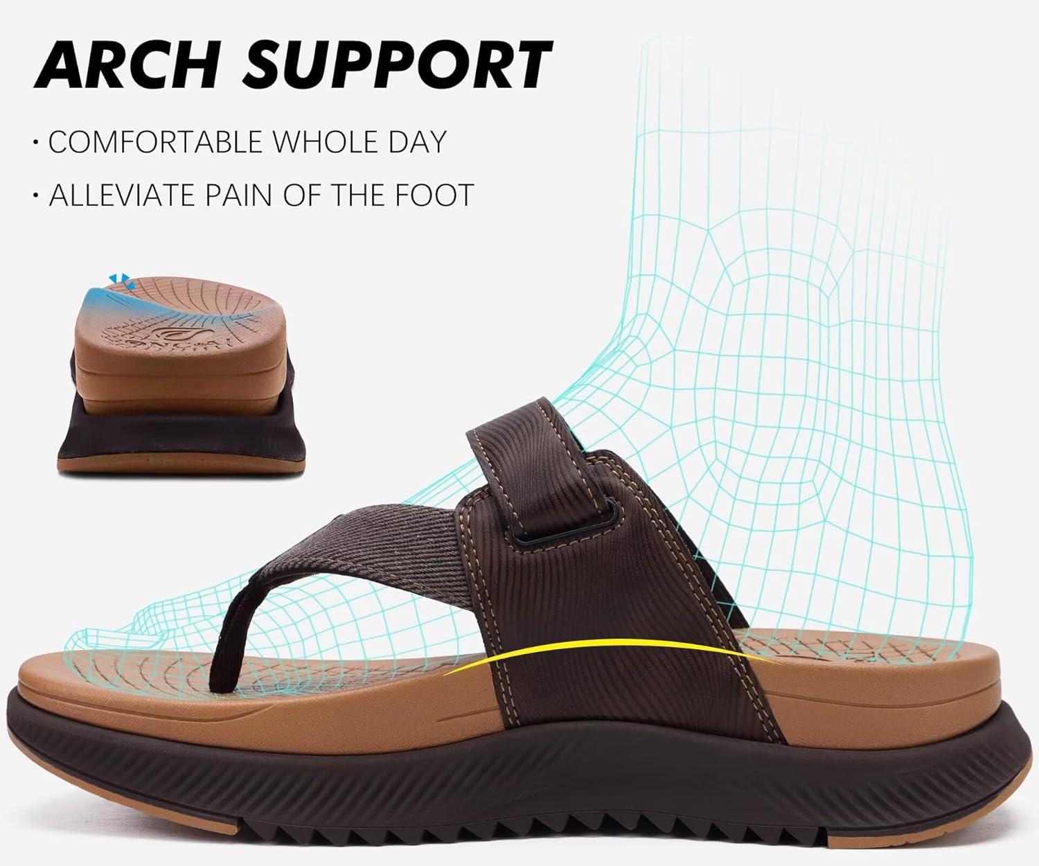 image:imageONCAI Mens Orthopedic Flip Flops Mens Walking Sandals with Arch Support Sport Recovery Sandal for Man size 714Khaki Brown